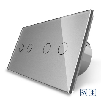 Четырёхклавишный сенсорный выключатель livolo для штор с дистанционным управлением на 2 поста серого цвета