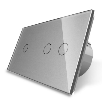 Трёхклавишный сенсорный выключатель livolo на 2 поста серого цвета