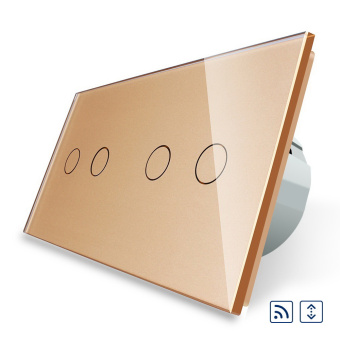 Четырёхклавишный сенсорный выключатель livolo для штор с дистанционным управлением на 2 поста золотого цвета