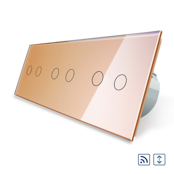 Шестиклавишный сенсорный выключатель livolo для штор с дистанционным управлением на 3 поста золотого цвета