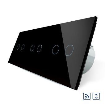 Шестиклавишный сенсорный выключатель livolo для штор с дистанционным управлением на 3 поста чёрного цвета